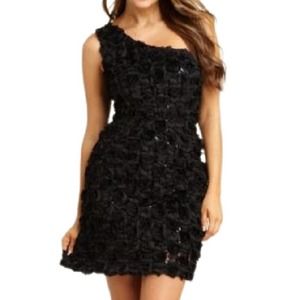 ABS Allen Schwartz APPLIQUE SEQUIN ONE SHOULDER DRESS Black 2